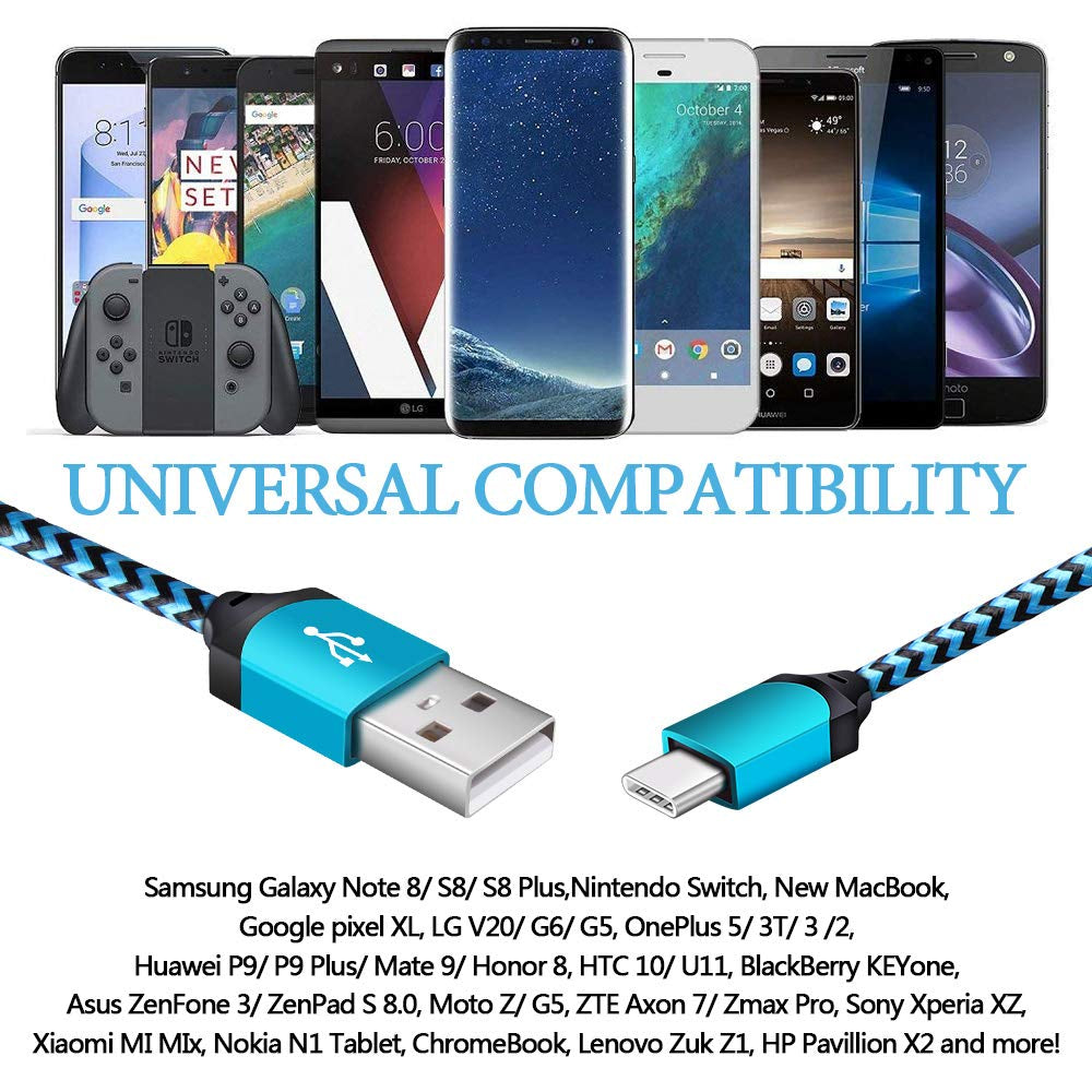 USB C Cable for Iphone 17E 17 Air 16E 16 15 Pro Max 15Pro, Type C Cable Fast Charging Phone Charger Braided Android Cord for Samsung Galaxy S16 S25 S24 Ultra S23 A17 Google Pixel 9A 10 USBC Wire