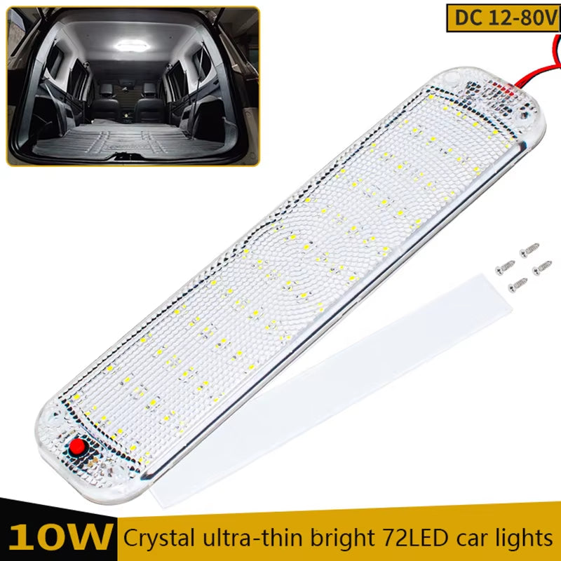 12V-80V 72LED Interior Light Bar Strip Light with Switch LED Car Interior Lamp Lighting Camper Bus Motorhome Boat Roof Light