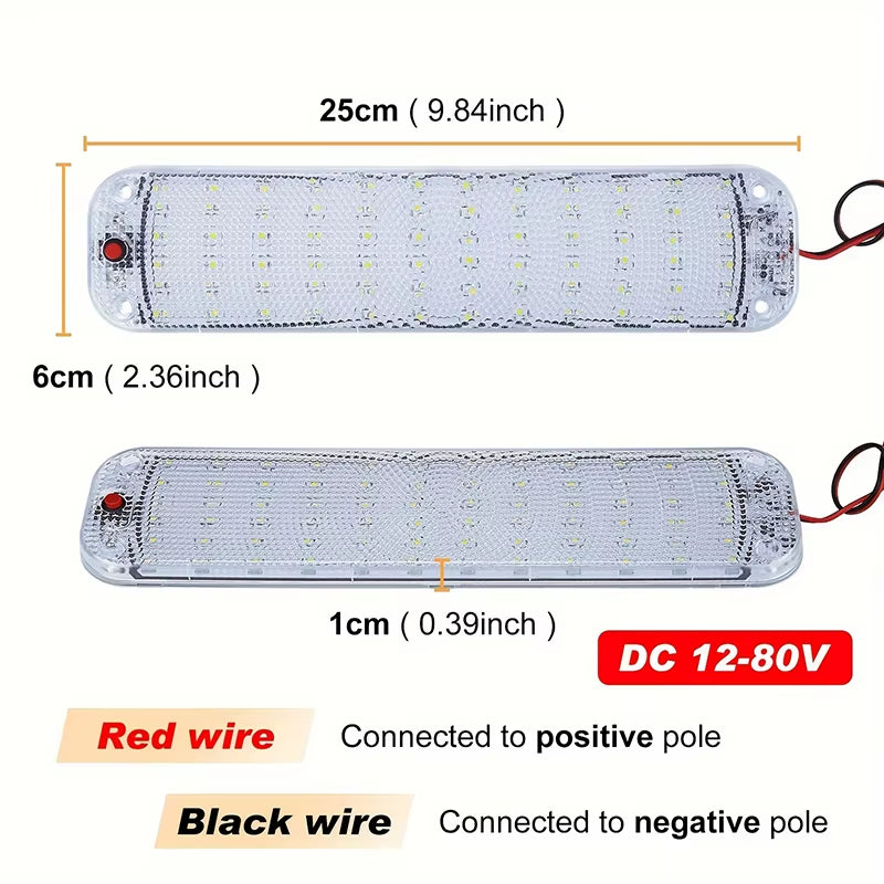 12V-80V 72LED Interior Light Bar Strip Light with Switch LED Car Interior Lamp Lighting Camper Bus Motorhome Boat Roof Light